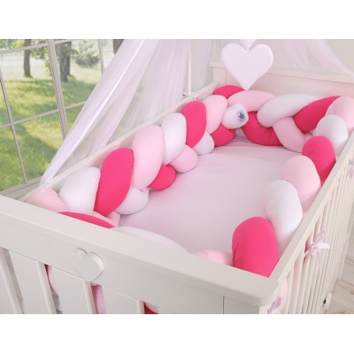 Paracolpi lettino treccia rosa bianco Paracolpi lettino treccia rosa bianco